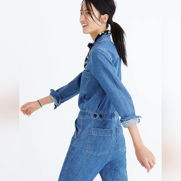 Madewell - Denim Long Sleeve Jumpsuit H6433 | Size Medium | Mid Blue Phair Wash - Picture 4 of 14